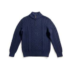 Original Aran Co. Men's Blue Cable Knit Wool Half Zip Sweater